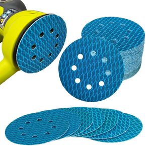 50 قطعة 5 بوصة 8 أقراص صنفرة زركونيا، أقراص صنفرة بخطاف وحلقة، ورق صنفرة مداري عشوائي دائري (60/80/120/180/240 حبيبة) in Kuwait