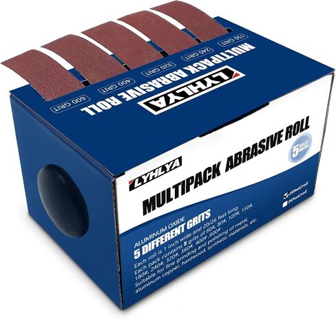 Hook and Loop Sandpaper Rolls, 5 Grits Emery Cloth Rolls 1 Inch x 20 Feet Assorted Sand Paper with Dispenser 150 240 320 400 600 Grit Abrasive Sandpaper Rolls for Woodworking Metal Polishing in Saudi Arabia