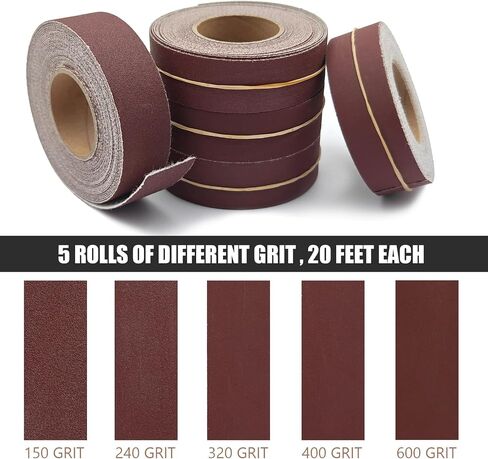Hook and Loop Sandpaper Rolls, 5 Grits Emery Cloth Rolls 1 Inch x 20 Feet Assorted Sand Paper with Dispenser 150 240 320 400 600 Grit Abrasive Sandpaper Rolls for Woodworking Metal Polishing in Saudi Arabia