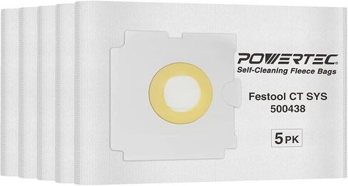 POWERTEC Shop Vacuum Bags 5PK for Festool CT SYS Dust Extractor, Replacement Fleece Filter Bags for Festool 500438 Shop Vacuum Dust Collection Bags, Shop Vacuum Accessories for Festool (75059) in Saudi Arabia