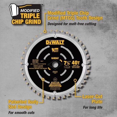 DEWALT Circular Saw Blade, 7 1/4 Inch, 40 Tooth, Composite Decking (DWA31740) in Saudi Arabia