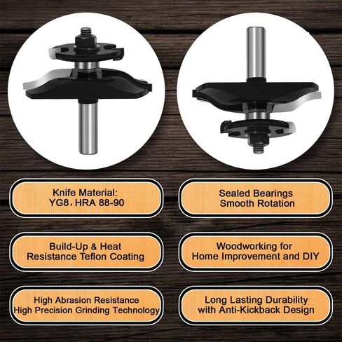 LEATBUY Molding Router Bit Set 1/2-Inch Shank, Woodworking Molding Cutter, Wood Milling Router Bits Drilling Carbide Tool for Door Table Cabinet Shelve Wall DIY(1/2 Shape) in Kuwait
