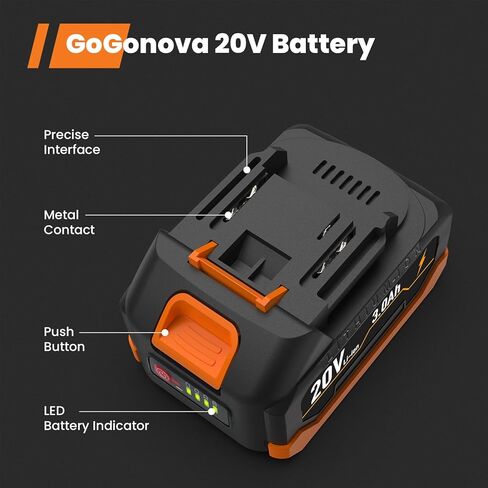 حزمة بطارية gogonova 20 فولت، حزمة بطارية ليثيوم أيون 3.0 أمبير، وقت تشغيل ممتد، أدوات كهربائية لاسلكية متوافقة مع بطارية ليثيوم 20 فولت in Kuwait