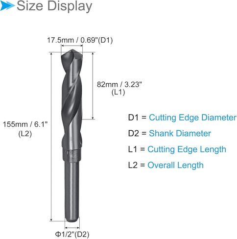 CoCud Reduced Shank Drill Bit, 20.5mm Cutting Edge 1/2" Shank, Nitride Coated High Speed Steel 6542 Twist Drill Bits - (Applications: for Stainless Steel Metal Wood) in Kuwait