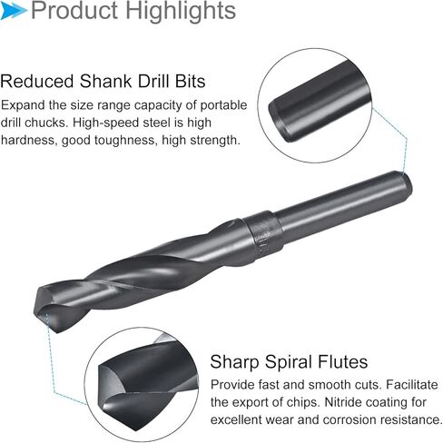 CoCud Reduced Shank Drill Bit, 20.5mm Cutting Edge 1/2" Shank, Nitride Coated High Speed Steel 6542 Twist Drill Bits - (Applications: for Stainless Steel Metal Wood) in Kuwait