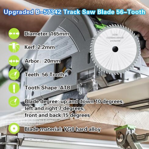 Upgraded B-57342 BL6556 Carbide Tipped Cordless Plunge Track Saw Blade Compatible with Makita SP6000 DEWALT DWS520CK DWS520LK DWS520SK Wen CT1065 Series Circular Saw，165x2.2x20mm 6-1/2" 56Tooth ATB in Kuwait