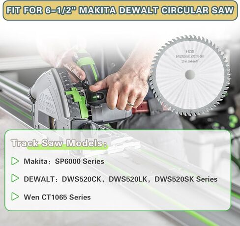 Upgraded B-57342 BL6556 Carbide Tipped Cordless Plunge Track Saw Blade Compatible with Makita SP6000 DEWALT DWS520CK DWS520LK DWS520SK Wen CT1065 Series Circular Saw，165x2.2x20mm 6-1/2" 56Tooth ATB in Kuwait