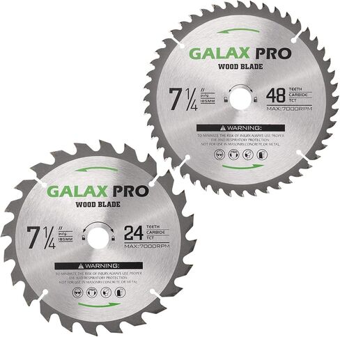 شفرة منشار دائري GALAX PRO مقاس 7 1/4 بوصة (185 مم) 24 سنًا و48 سنًا من كربيد التنجستن شفرة منشار قطع خشبية دائرية مع أربور 5/8 بوصة (16 مم) لقطع الخشب (عبوة من قطعتين) in Kuwait