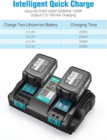 Powerextra DC18RD شاحن مزدوج لبطارية ليثيوم أيون 14.4 فولت 18 فولت، BL1415 BL1430 BL1440 BL1840 BL1850 BL1850B BL1860B إلخ، استبدل DC18RD DC18RC DC18SF DC18RA DC18RF in Kuwait