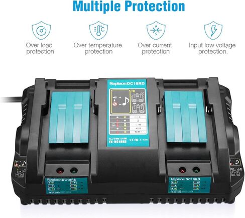 Powerextra DC18RD شاحن مزدوج لبطارية ليثيوم أيون 14.4 فولت 18 فولت، BL1415 BL1430 BL1440 BL1840 BL1850 BL1850B BL1860B إلخ، استبدل DC18RD DC18RC DC18SF DC18RA DC18RF in Kuwait