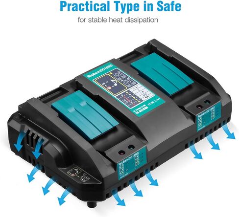 Powerextra DC18RD شاحن مزدوج لبطارية ليثيوم أيون 14.4 فولت 18 فولت، BL1415 BL1430 BL1440 BL1840 BL1850 BL1850B BL1860B إلخ، استبدل DC18RD DC18RC DC18SF DC18RA DC18RF in Kuwait