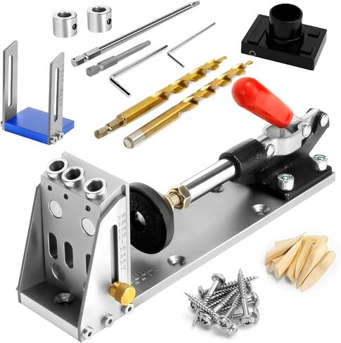 مجموعة ثقب الجيب، برغي جيب معدني احترافي مطور مع محول تفريغ قابل للازالة، مشابك تبديل خشبية مع مثقاب ثقب ثقب ثقب مجموعة نجار للثقوب المائلة in Kuwait