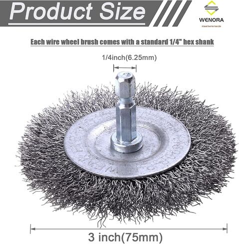 WENORA 9 Pcs Wire Brush Wheel for Drill, Wire Brush for Drill 1-Inch Crimped End Wire Brushes 1/4" Hex Shank for Paint-Surface and Small Spaces in Saudi Arabia