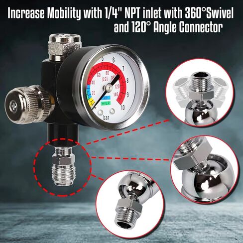 منظم ضغط الهواء AR-07، 1/4 NPT، مع مقياس وموصل دوار للتحكم الأمثل في تدفق الهواء in Kuwait