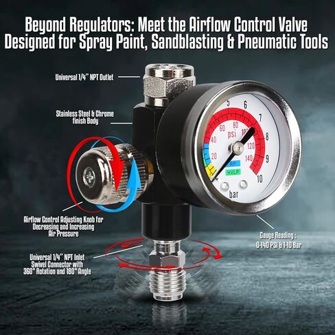 منظم ضغط الهواء AR-07، 1/4 NPT، مع مقياس وموصل دوار للتحكم الأمثل في تدفق الهواء in Kuwait