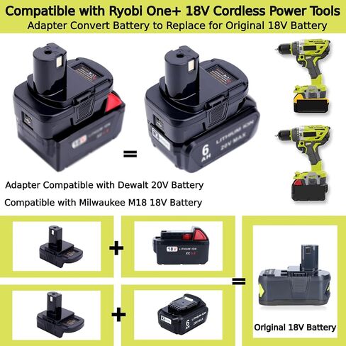 Battery Adapter with USB Port Compatible with Ryobi 18V Tools,Convert Compatible with Dewalt 20v and Compatible with Milwaukee M18 18v Battery to Replacement Ryobi 18v Battery in Kuwait