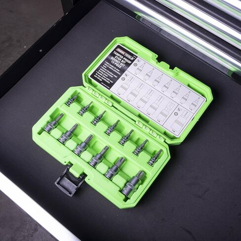 OEMTOOLS 23904 مجموعة مقابس لقمة مغناطيسية مكونة من 13 قطعة، مجموعة مقابس نجمة، لقم محرك 1/4 بوصة و3/8 بوصة، تتراوح أحجام البتات المغناطيسية من T8 إلى T60 in Kuwait