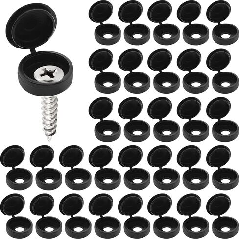 PHITUODA Black Hinged Screw Cap Covers, Plastic Screw Caps Washer with Flip Tops, Screw Covers for Phillips Screws Head, Waterproof Screw Hole Cover for Home Office Use, Pack of 50 in Saudi Arabia