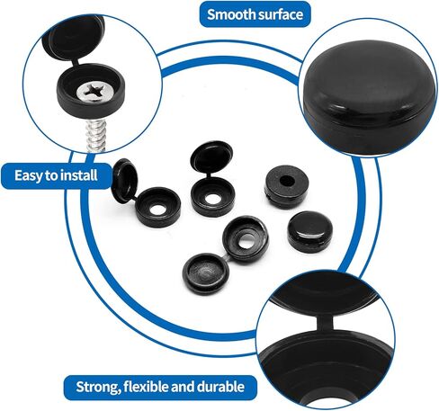 PHITUODA Black Hinged Screw Cap Covers, Plastic Screw Caps Washer with Flip Tops, Screw Covers for Phillips Screws Head, Waterproof Screw Hole Cover for Home Office Use, Pack of 50 in Saudi Arabia