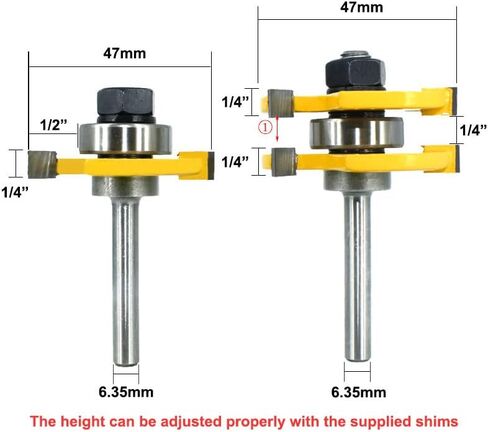 مجموعة لقم راوتر من ويلسنسون على شكل حرف T مع ساق 1/4 انش، مجموعة ادوات راوتر قابلة للتعديل لتقطيع الخشب للخزانة والرفوف والابواب وادوات النجارة، قطعتين in Kuwait