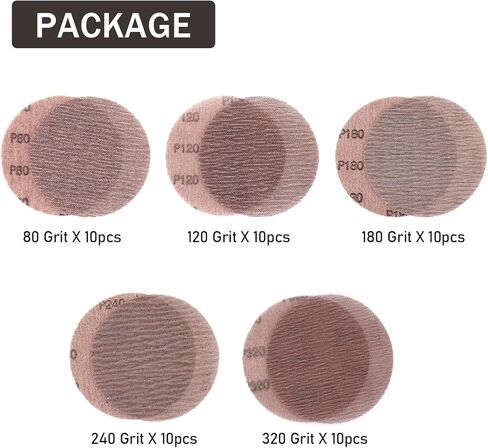 أقراص صنفرة مقاس 5 بوصات 80 120 180 240 320 من ورق الصنفرة الكاشطة بخطاف وحلقة متنوعة، قرص صنفرة شبكي مضاد للحجب يدوم طويلاً، 50 عبوة in Kuwait