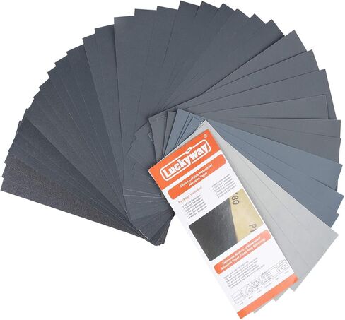 Luckyway 36 ورقة، 9 × 3.6 بوصة، 120 إلى 5000 ورق صنفرة متنوع لتشطيب الأثاث الخشبي، الصنفرة المعدنية وتلميع السيارات، الصنفرة الجافة أو الرطبة in Kuwait