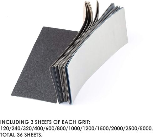 Luckyway 36 ورقة، 9 × 3.6 بوصة، 120 إلى 5000 ورق صنفرة متنوع لتشطيب الأثاث الخشبي، الصنفرة المعدنية وتلميع السيارات، الصنفرة الجافة أو الرطبة in Kuwait