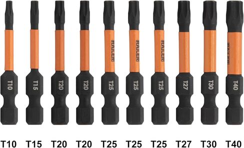 10pc TORX Star Screwdriver Bit Set 2 Inch S2 Steel Impact Bits Holder Set | Precision 6-point star geometry prevents cam-out. Includes extended 2" reach, storage bit holder & carabiner for 1/4" chucks. in Saudi Arabia