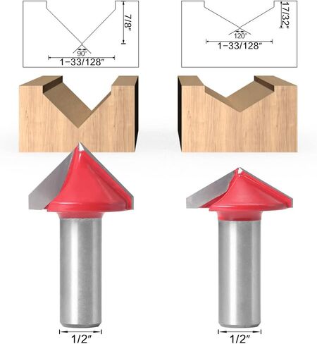 WSOOX 90 ° 120 ° V-Groove Carbide Router Bits Set مع 1/2 عرقوب 2 قطعة CNC النقش راوتر بت V الأخدود نحت قاطع الخشب in Kuwait