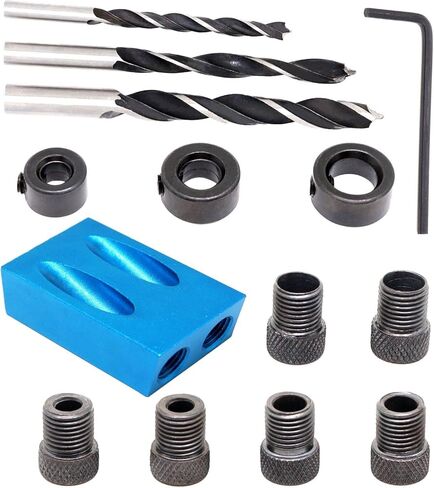 مجموعة ادوات ثقب الجيب 14 قطعة من جي دي اف واي ام اي، مجموعة ادوات النجارة بزاوية 15 درجة مع دليل مثقاب 6/8/10 ملم، محدد موقع ثقب النجارة in Kuwait