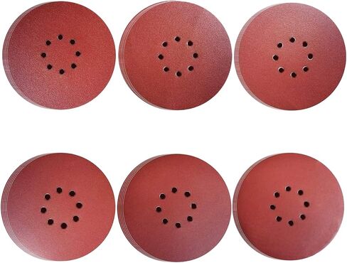 مجموعة اقراص صنفرة للحوائط الجافة بخطاف وحلقة مقاس 9 انش و8 فتحات، 5 قطع لكل منها 60 80 120 150 180 240 حبيبات، مجموعة متنوعة من اقراص الصنفرة للاثاث الخشبي والحوائط الجافة، 30 قطعة in Kuwait