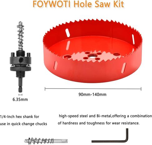 FOYWOTI هول المنشار الثقيلة بت عرافة عرقوب، هول المنشار HSS مع أربور ثنائية المعدن والثقيلة المنشار القاطع للخشب الذرة لوحات ثقب البلاستيك دريوال (φ102) in Saudi Arabia