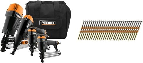 Freeman P4FRFNCB Pneumatic Framing & Finishing Combo & B&C Eagle A312X131/22 Round Head 3-1/2-Inch x .131 x 22 Degree Bright Smooth Shank Plastic Collated Framing Nails (500 per box) in Saudi Arabia