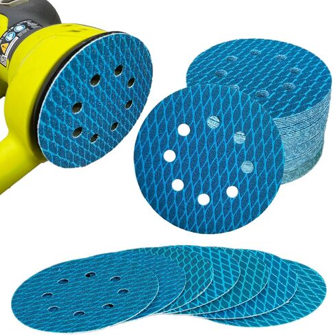 50 قطعة 5 بوصة 8 أقراص صنفرة زركونيا، أقراص صنفرة بخطاف وحلقة، ورق صنفرة مداري عشوائي دائري (60/80/120/180/240 حبيبة) in Kuwait