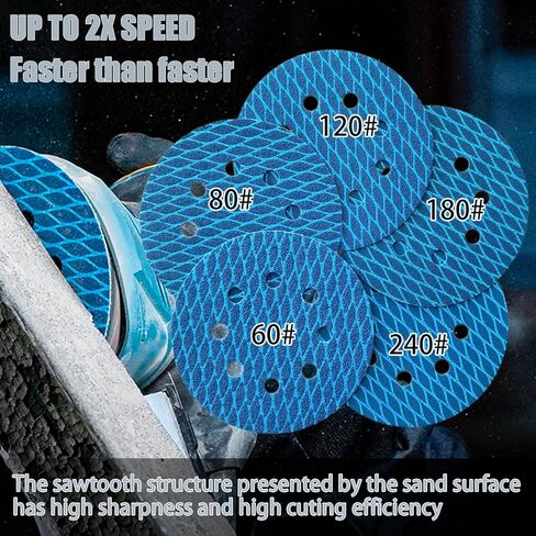 50 قطعة 5 بوصة 8 أقراص صنفرة زركونيا، أقراص صنفرة بخطاف وحلقة، ورق صنفرة مداري عشوائي دائري (60/80/120/180/240 حبيبة) in Kuwait