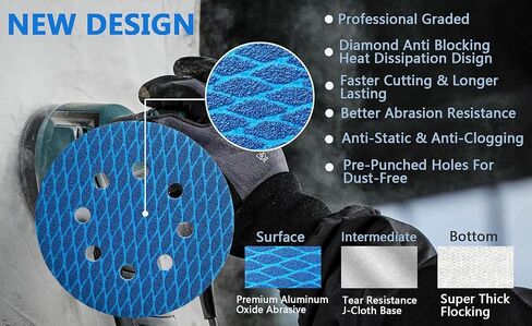 50 قطعة 5 بوصة 8 أقراص صنفرة زركونيا، أقراص صنفرة بخطاف وحلقة، ورق صنفرة مداري عشوائي دائري (60/80/120/180/240 حبيبة) in Kuwait