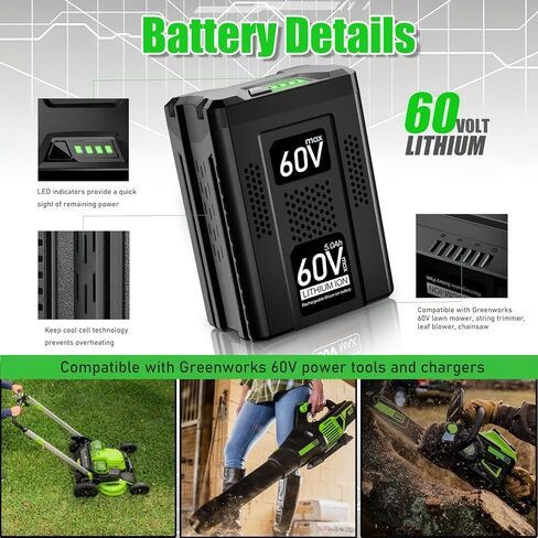 بطارية بديلة POWITEC 5.0Ah 60V لبطارية Greenworks Pro 60 فولت بحد أقصى بطارية ليثيوم أيون LB60A03 LB60A02 LB60A00 بطارية معدات الطاقة in Kuwait