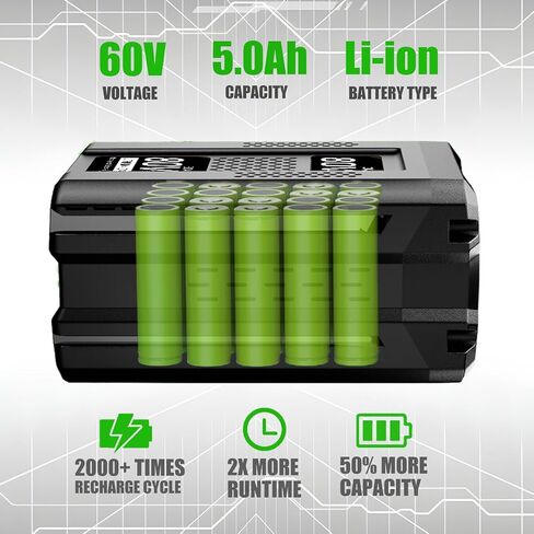 بطارية بديلة POWITEC 5.0Ah 60V لبطارية Greenworks Pro 60 فولت بحد أقصى بطارية ليثيوم أيون LB60A03 LB60A02 LB60A00 بطارية معدات الطاقة in Kuwait