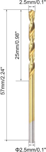 uxcell High Speed Steel Straight Shank Twist Drill Bit Fully Ground Titanium Coated 2.6mm Drill Diameter 57mm Total Length 25mm Drill Bit Length 12 Pcs in Kuwait
