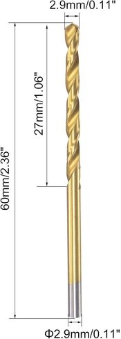 uxcell High Speed Steel Straight Shank Twist Drill Bit Fully Ground Titanium Coated 2.6mm Drill Diameter 57mm Total Length 25mm Drill Bit Length 12 Pcs in Kuwait