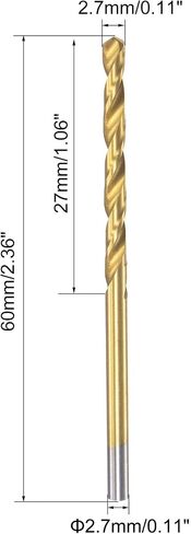 uxcell High Speed Steel Straight Shank Twist Drill Bit Fully Ground Titanium Coated 2.6mm Drill Diameter 57mm Total Length 25mm Drill Bit Length 12 Pcs in Kuwait