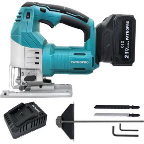 منشار PATUOPRO بدون فرشاة، منشار كهربائي لاسلكي 21 فولت، سرعة قابلة للتعديل 500-3000 SPM، قطع مائل، بطارية 4.0 أمبير وشاحن سريع، مع شفرات قطعتين in Kuwait
