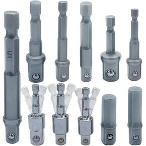 11 قطعة محول مأخذ التوصيل مربع مجموعة بت | 3 قطع 1/4 بوصة 3/8 بوصة 1/2 بوصة قابلة للتدوير 360 درجة | محول مقبس درجة التأثير | 1/4 بوصة سداسية ساق مربعة صامولة محول مقبس مفك الصدمات | لقم طاقة محرك الصدمات in Kuwait