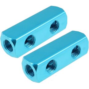 2Pcs 1/4PT 2 Ways 5 Ports Manifold Block Splitter Air Compressor Hose Inline Pipe Pneumatic Quick Connect Cylinder Blue