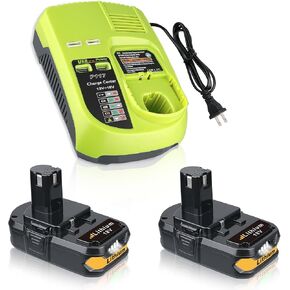 2 حزمة 3.6Ah 18V P102 استبدال البطارية لبطارية Ryobi 18 فولت وشاحن كومبو استبدال لبطارية Ryobi 18 فولت ومحطة شحن شاحن P117 المتوافقة مع مجموعة أدوات بدء التدريبات Ryobi 18 فولت in Kuwait
