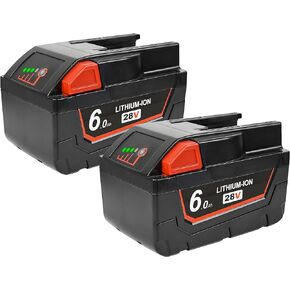 بطارية بديلة مطورة 2 حزمة 6.0 أمبير 28 فولت لميلووكي M28 48-11-2830 V28 بطارية أدوات كهربائية لاسلكية مع مقياس الوقود LED - 【عبوتان】 in Kuwait