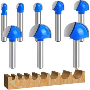 Core Box Router Bit Set, 8PCS 1/4" Shank Round Nose Router Bits, Cutting Diameter 1/4" 5/8" 1/2" 3/8" 7/8" 5/16" 3/4" 1", Carbide Double Flute Nose Bits for Woodworking in Saudi Arabia