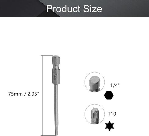 Utoolmart Torx Screwdriver Bits, T10 Magnetic Torx Head Screw Driver Bit, with 1/4 Inch Hex Shank, 75mm Length S2 Steel Screw Driver Kit Tools, for Repair Work, 10 Pcs in Saudi Arabia