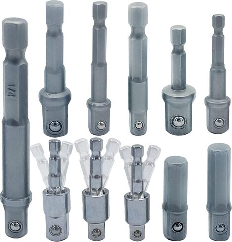 11 قطعة محول مأخذ التوصيل مربع مجموعة بت | 3 قطع 1/4 بوصة 3/8 بوصة 1/2 بوصة قابلة للتدوير 360 درجة | محول مقبس درجة التأثير | 1/4 بوصة سداسية ساق مربعة صامولة محول مقبس مفك الصدمات | لقم طاقة محرك الصدمات in Kuwait