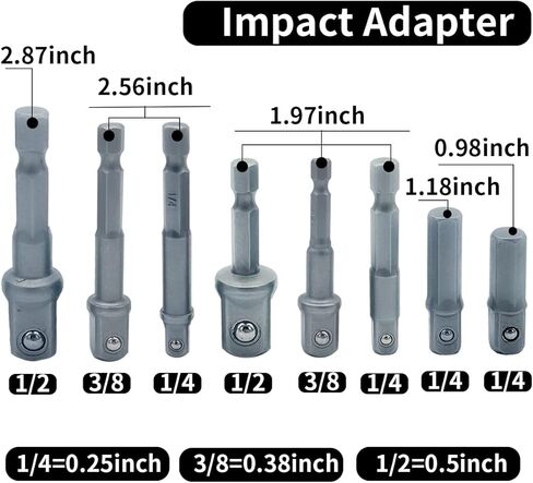 11 قطعة محول مأخذ التوصيل مربع مجموعة بت | 3 قطع 1/4 بوصة 3/8 بوصة 1/2 بوصة قابلة للتدوير 360 درجة | محول مقبس درجة التأثير | 1/4 بوصة سداسية ساق مربعة صامولة محول مقبس مفك الصدمات | لقم طاقة محرك الصدمات in Kuwait